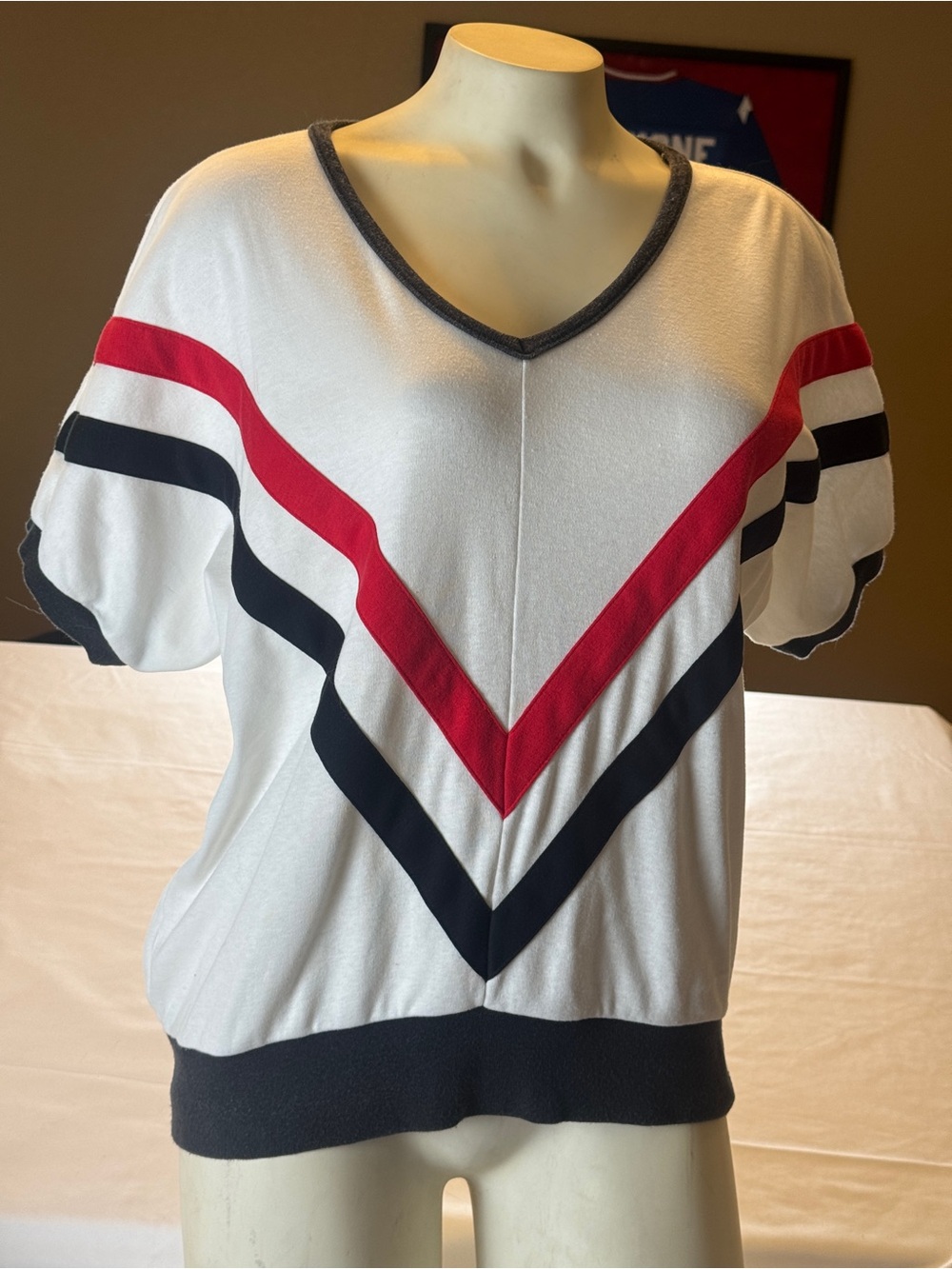 Vintage Private I by Alseen Chevron V Neck Dolman Top USA L 90s Colorblock